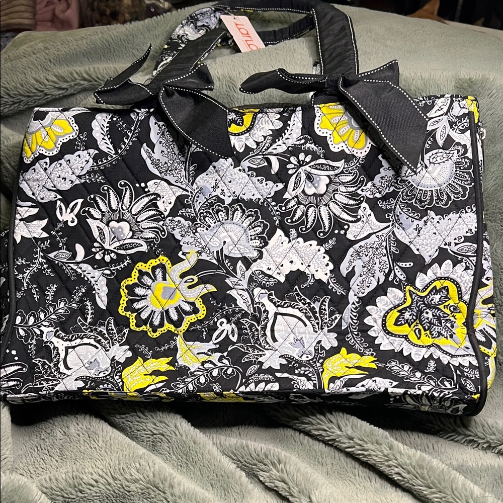 Chic Black and Yellow Floral Tote Bag